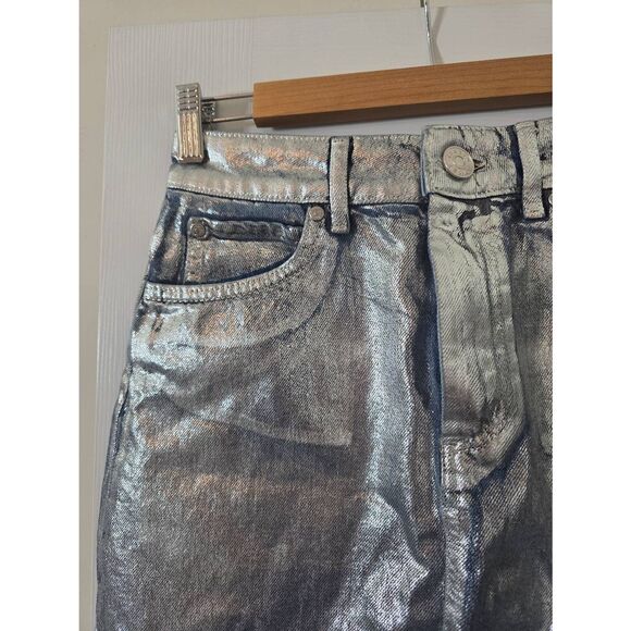 Sandro Silver Metallic Denim Mini Skirt 1 - Picture 3 of 11